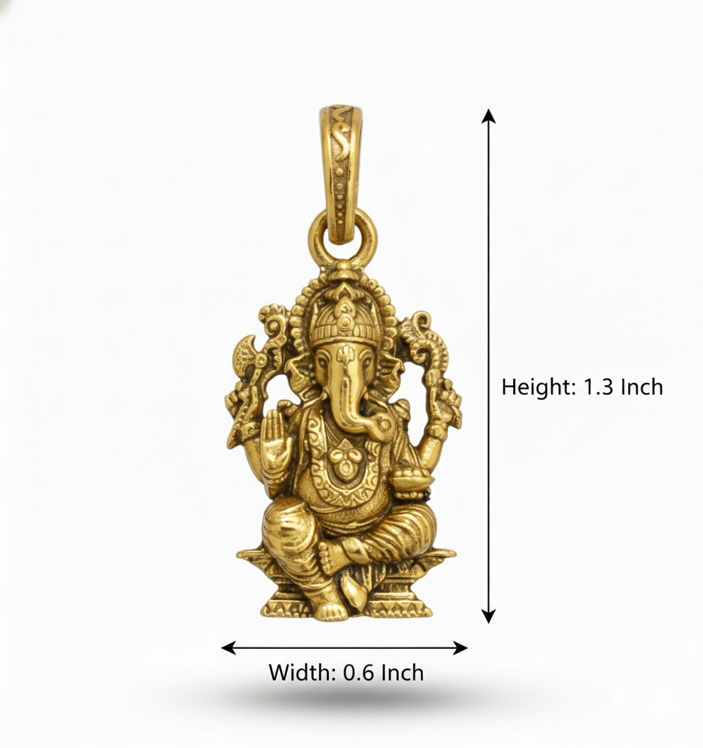 Shree Ganesh Ji Gold Plated Pendant for Men & Women | Antique Finish Ganpati Bappa Locket | Spiritual & Religious Jewellery | Lucky Blessing Pendant for Daily Wear & Gift