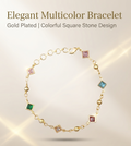 Gold Plated Brass Multicolour Square Crystal Bracelet | Adjustable Fashion Bracelet for Women & Girls
