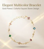 Gold Plated Brass Multicolour Square Crystal Bracelet | Adjustable Fashion Bracelet for Women & Girls