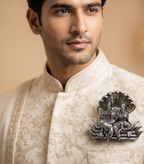 Silver Plated Brass Lakshmi Narayan Divine Brooch for Men & Women | Spiritual Temple Jewelry