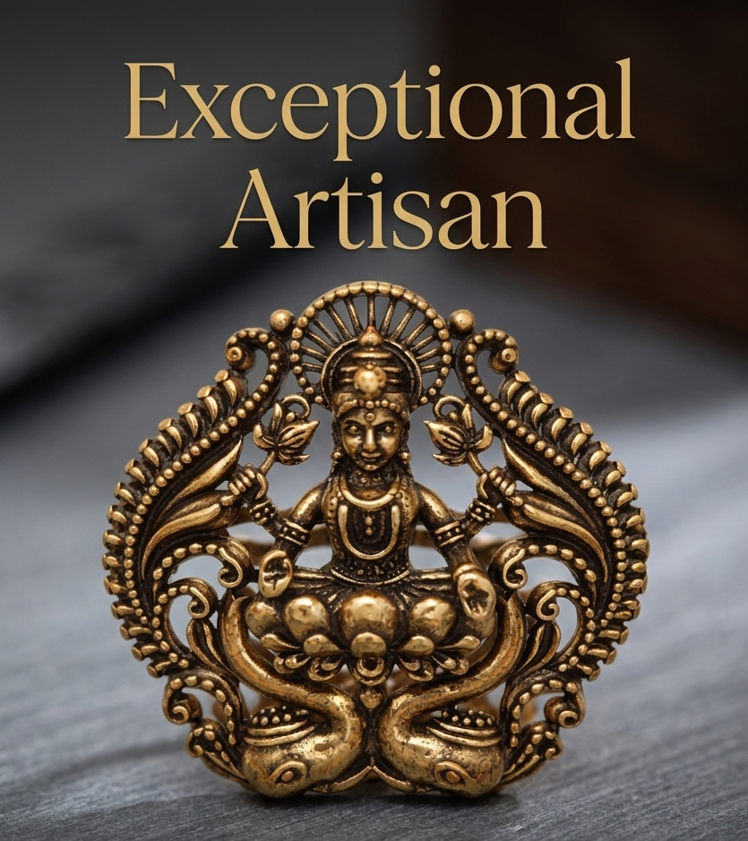 Divine Maa Lakshmi Oxidized Gold Plated Brass Brooch
