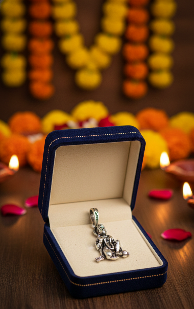 Divine Lord Hanuman Oxidized Silver Pendant | Spiritual Bajrangbali Locket for Strength & Protection