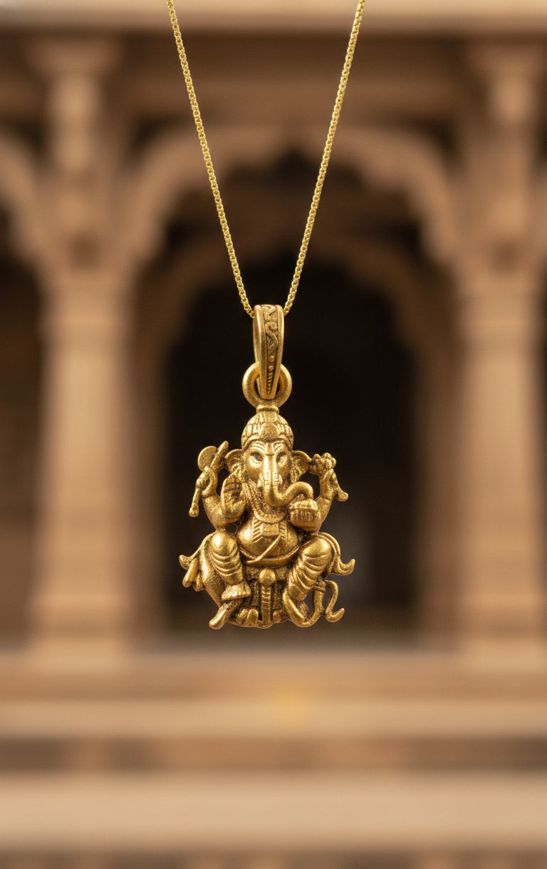 Gold Plated Lord Ganesha Pendant | Divine Ganpati Charm Necklace | Spiritual Hindu Jewelry for Daily & Festive Wear