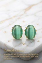 Green Cat's Eye Stone Gold-Plated Cufflinks for Men | Luxury Formal Accessories