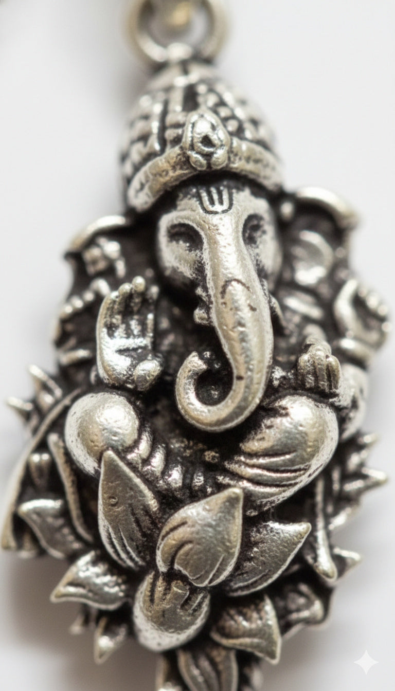 Oxidized Silver Lord Ganesha Pendant | Antique Finish Ganpati Idol Necklace Charm | Spiritual Religious Jewelry for Men & Women