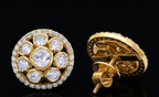 Gold Plated 925 Silver Moissanite Polki Round Stud Earrings | Handmade Luxury Wedding & Party Earrings for Women Made to Order