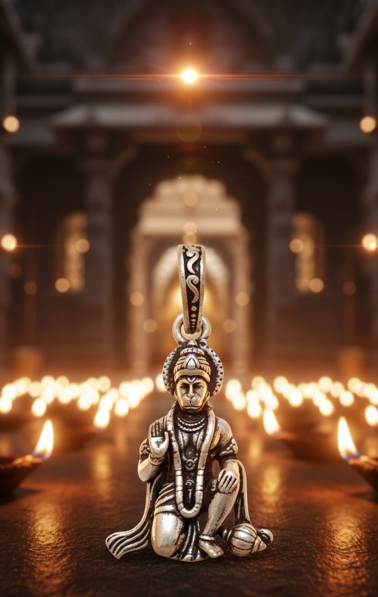 Divine Lord Hanuman Oxidized Silver Pendant | Spiritual Bajrangbali Locket for Strength & Protection