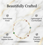 Gold Plated Brass Multicolour Square Crystal Bracelet | Adjustable Fashion Bracelet for Women & Girls