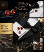 Luxe Man Ruby Red Oval Stone Cufflinks for Men | Luxury Formal Shirt Cuff Accessories