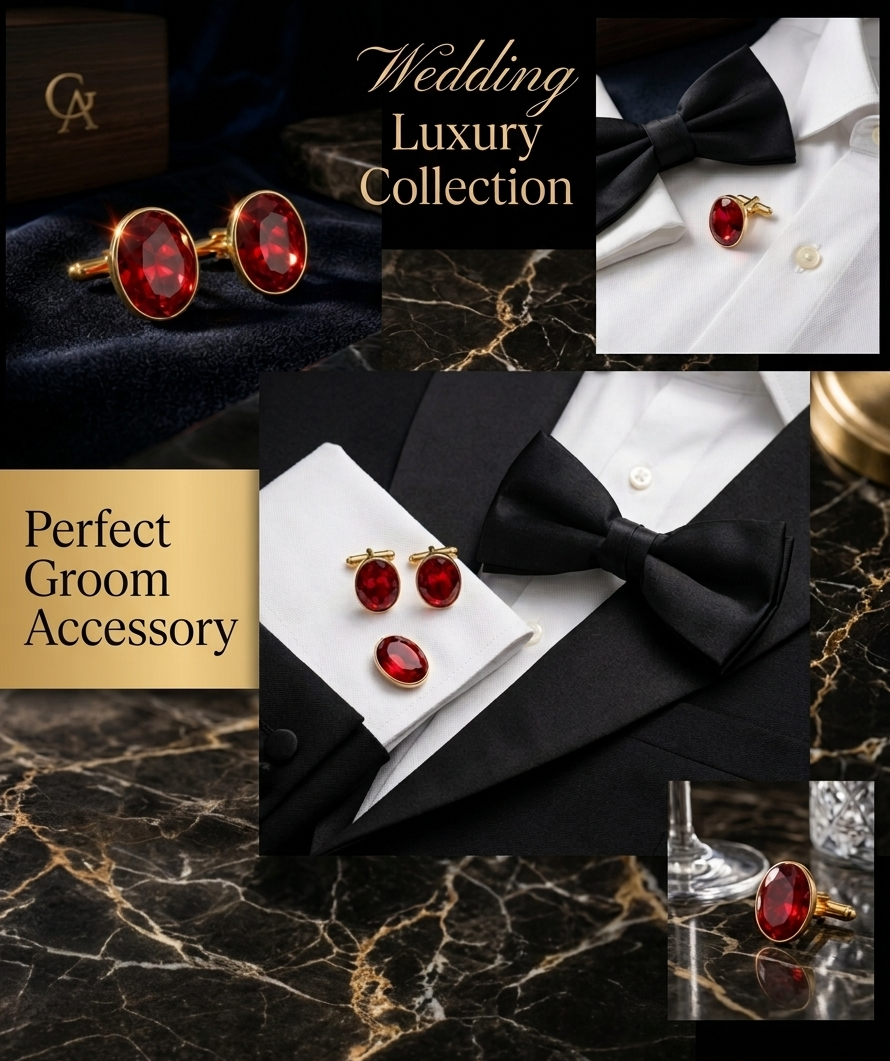 Luxe Man Ruby Red Oval Stone Cufflinks for Men | Luxury Formal Shirt Cuff Accessories