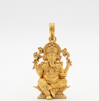 Gold Plated Lord Ganesha Sitting Pendant | Antique Finish Ganpati Idol Necklace Charm | Spiritual Religious Jewelry for Men & Women