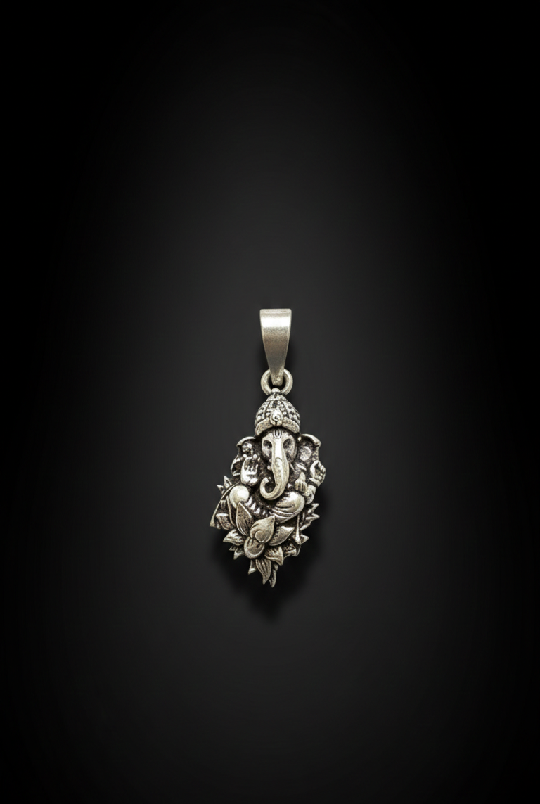 Oxidized Silver Lord Ganesha Pendant – Antique Finish Spiritual Charm
