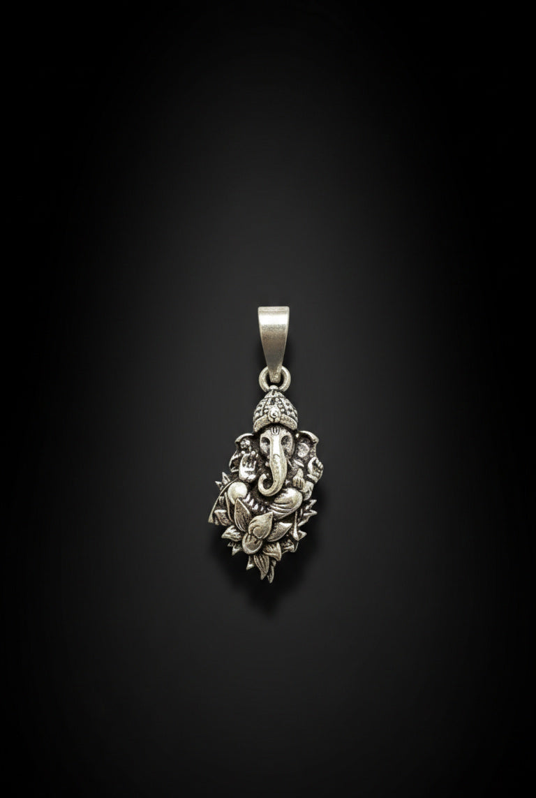 Oxidized Silver Lord Ganesha Pendant | Antique Finish Ganpati Idol Necklace Charm | Spiritual Religious Jewelry for Men & Women