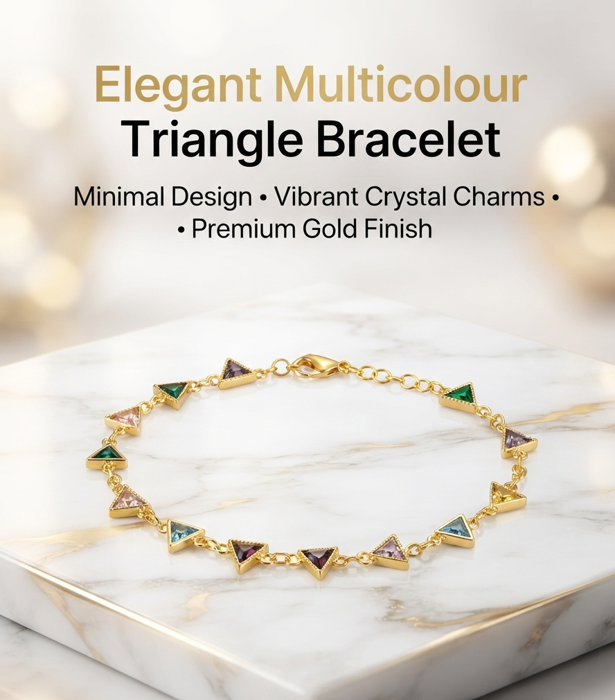 Multicolour Triangle Stone Gold Plated Brass  Bracelet