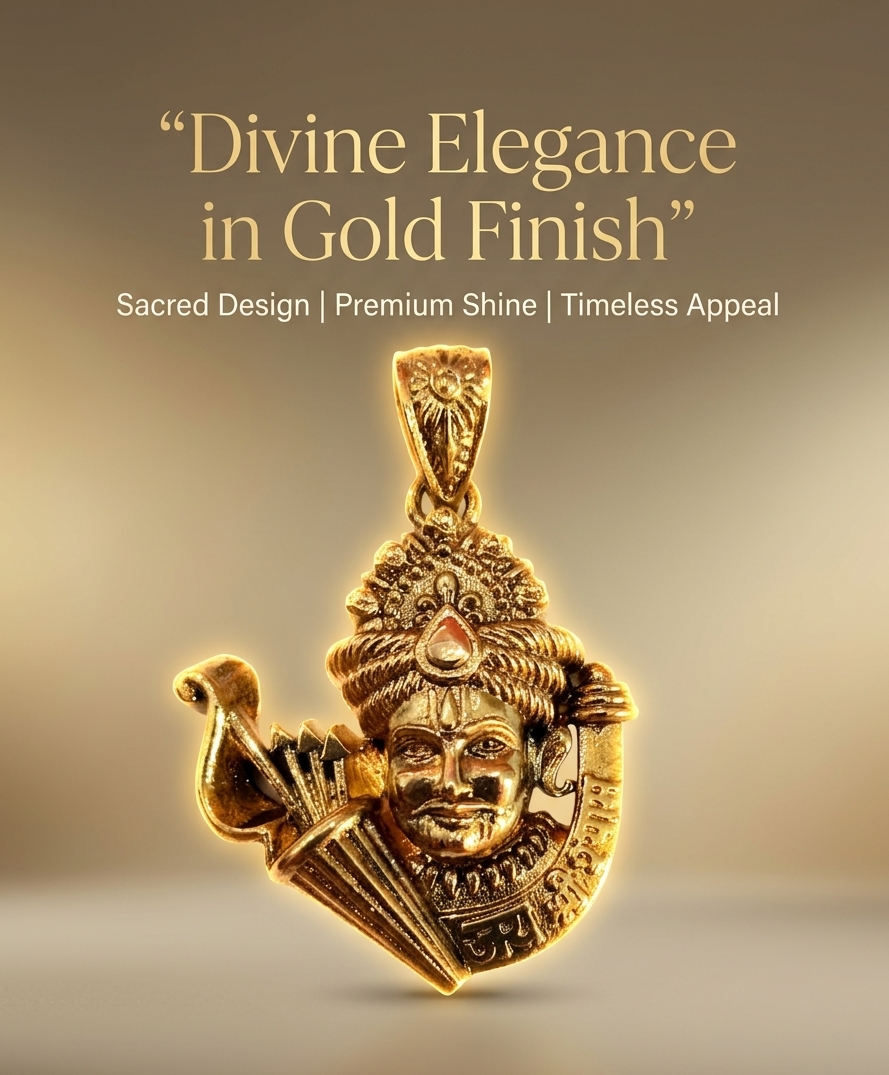 Khatu Shyam Ji Divine Gold Plated Pendant for Men & Women | Religious Temple Jewelry Pendant | Antique Finish Spiritual Locket