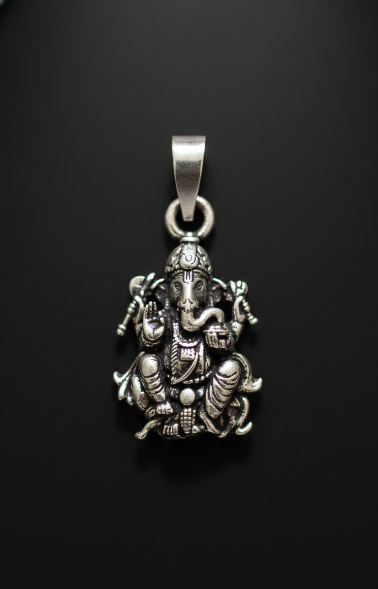 Premium Oxidised Silver Lord Ganesha Pendant | Ganpati Bappa Spiritual Jewellery for Protection & Prosperity