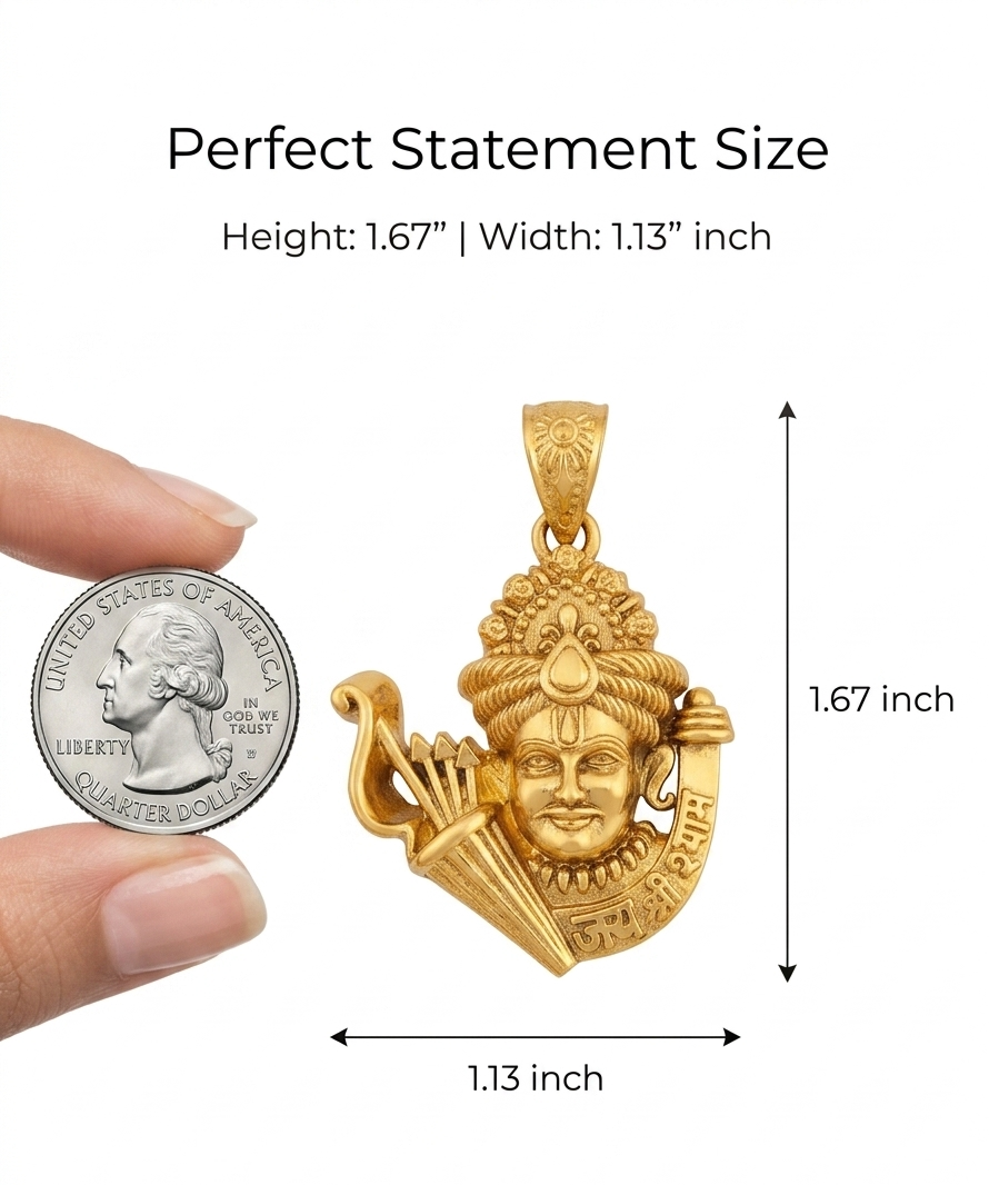 Khatu Shyam Ji Divine Gold Plated Pendant for Men & Women | Religious Temple Jewelry Pendant | Antique Finish Spiritual Locket
