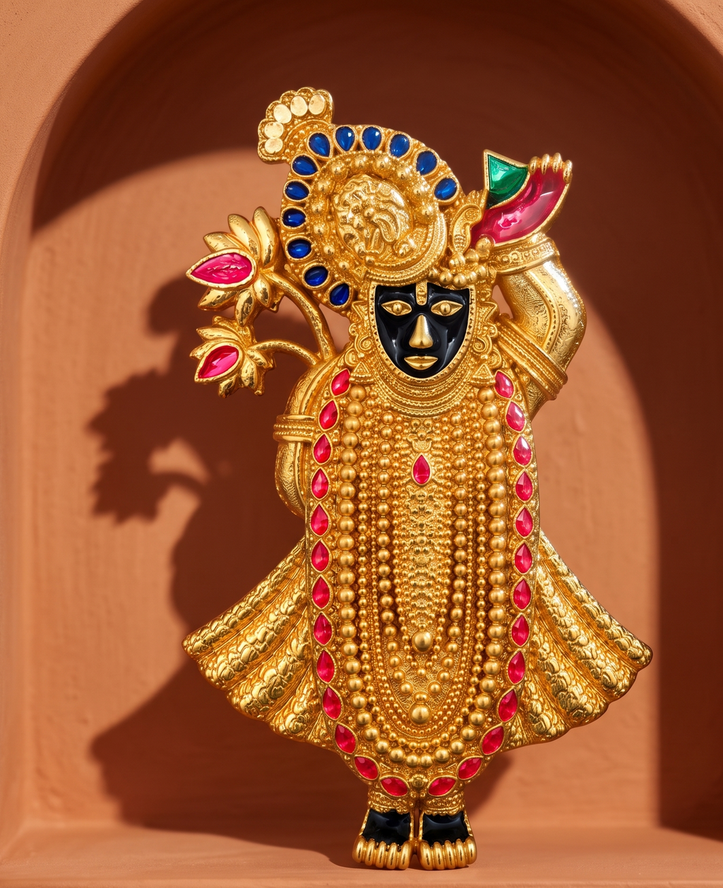 Shri Nath Ji Brooch in Gold-Plated Brass – Colourful Krishna Pin for Men & Women