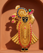 Shri Nath Ji Brooch in Gold-Plated Brass – Colourful Krishna Pin for Men & Women