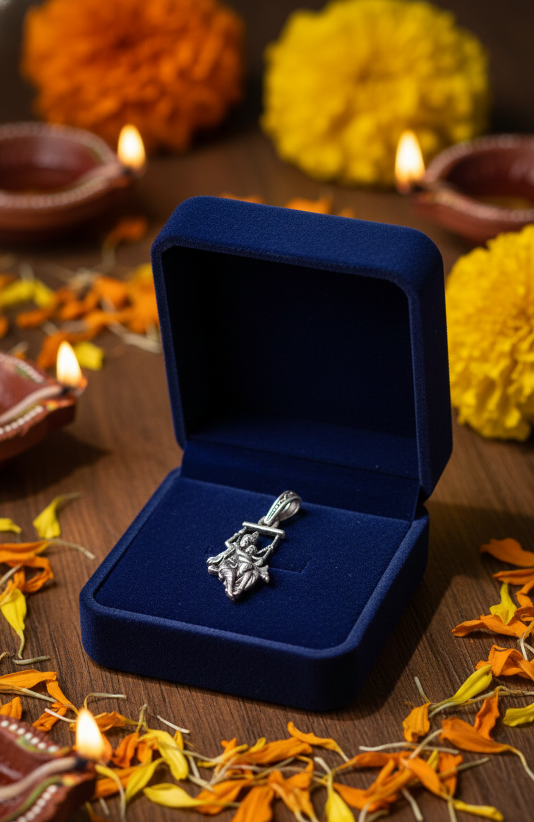 Silver Plated Radha Krishna Pendant | Divine Love Swing Design | Religious Spiritual Jewellery for Men & Women