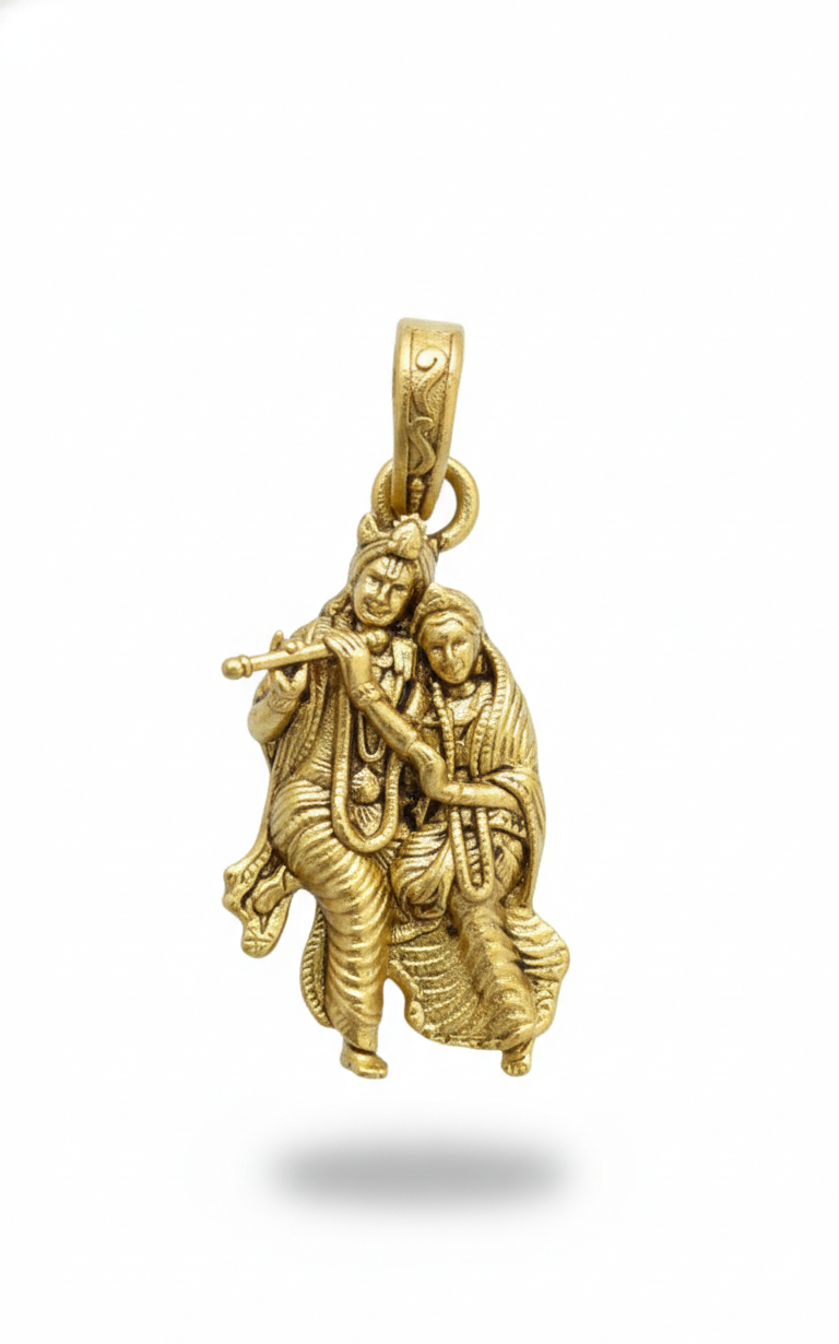 Gold Plated Radha Krishna Pendant – Traditional Flute Design Religious Jewellery