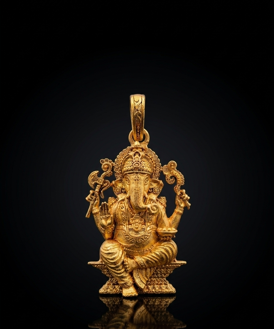 Gold Plated Lord Ganesha Sitting Pendant | Antique Finish Ganpati Idol Necklace Charm | Spiritual Religious Jewelry for Men & Women