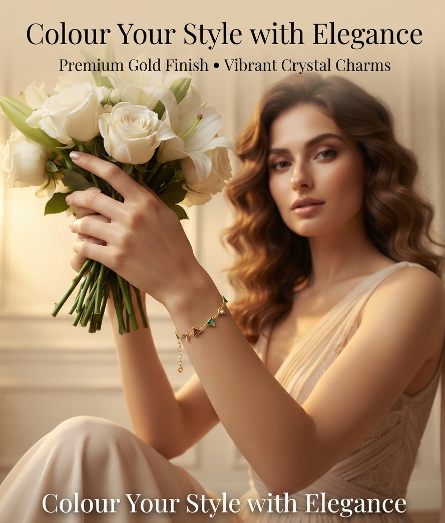Multicolour Triangle Stone Gold Plated Brass  Bracelet