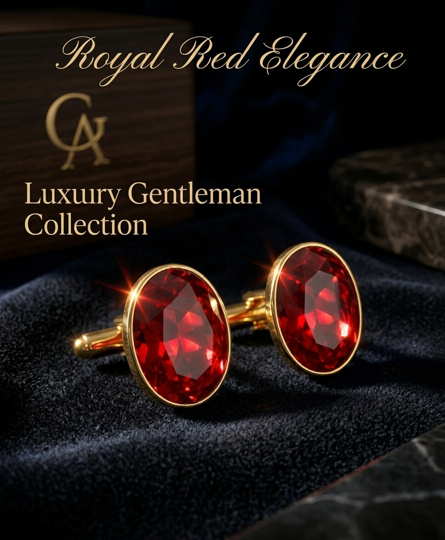 Luxe Man Ruby Red Oval Stone Cufflinks for Men | Luxury Formal Shirt Cuff Accessories