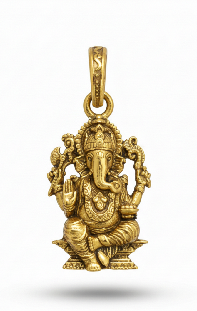 Shree Ganesh Ji Gold Plated Pendant for Men & Women | Antique Finish Ganpati Bappa Locket | Spiritual & Religious Jewellery | Lucky Blessing Pendant for Daily Wear & Gift
