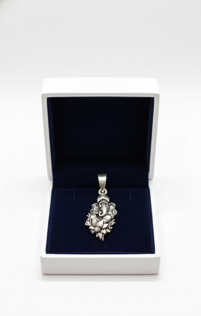 Oxidized Silver Lord Ganesha Pendant – Antique Finish Spiritual Charm