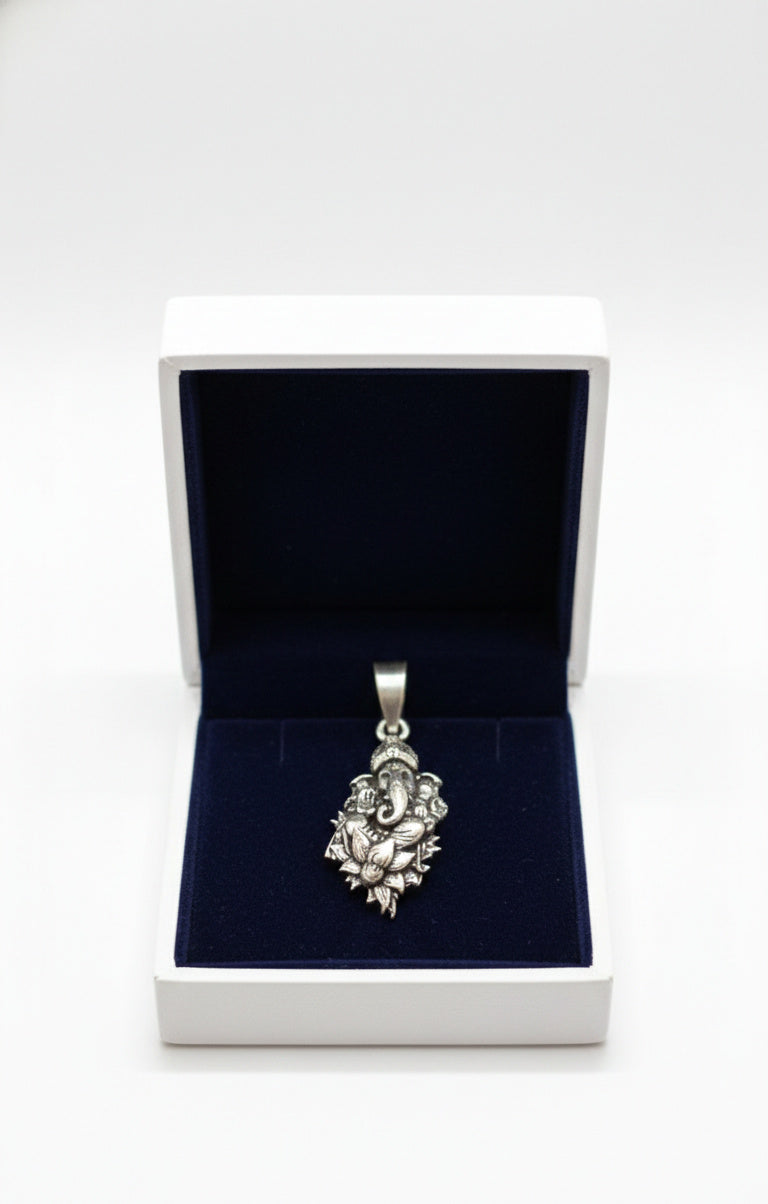 Oxidized Silver Lord Ganesha Pendant | Antique Finish Ganpati Idol Necklace Charm | Spiritual Religious Jewelry for Men & Women