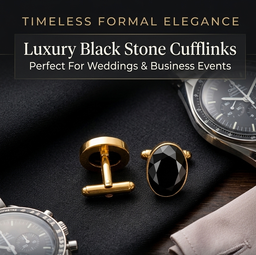 Luxury Black Stone Cufflinks for Men – Classic Formal Elegance