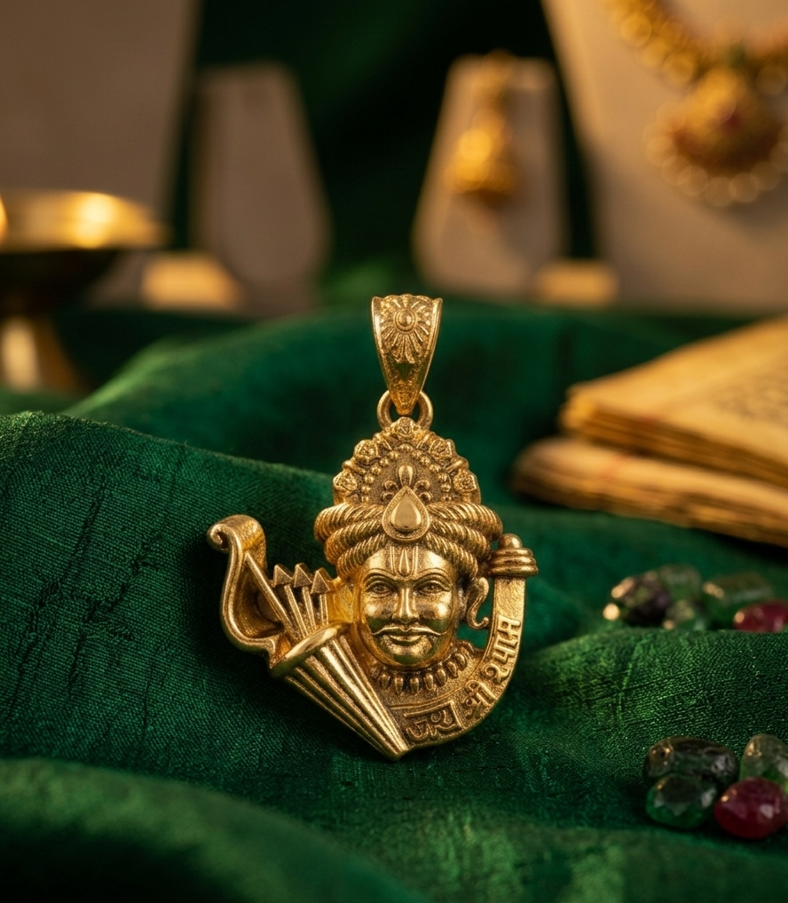 Khatu Shyam Ji Divine Gold Plated Pendant for Men & Women | Religious Temple Jewelry Pendant | Antique Finish Spiritual Locket