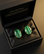 Green Cat's Eye Stone Gold-Plated Cufflinks for Men | Luxury Formal Accessories