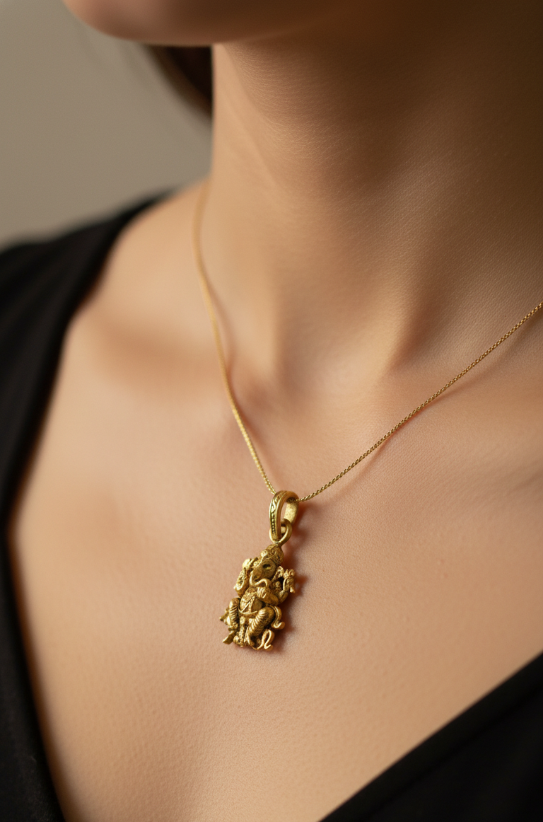 Elegant Gold Plated Lord Ganesha Pendant | Ganpati Bappa Divine Jewellery for Good Luck & Prosperity