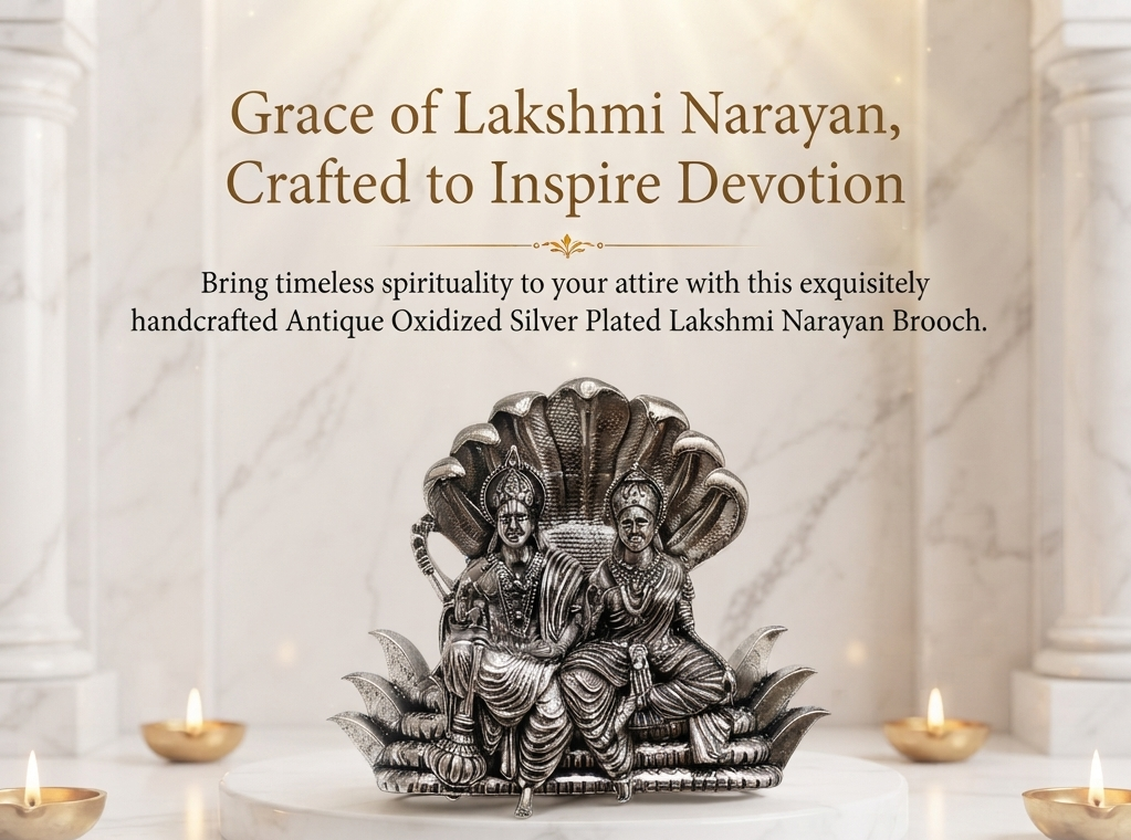 Silver Plated Brass Lakshmi Narayan Divine Brooch for Men & Women | Spiritual Temple Jewelry
