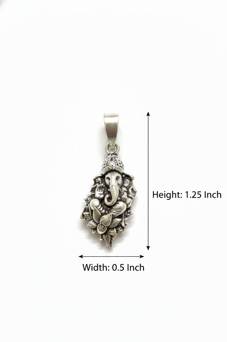 Oxidized Silver Lord Ganesha Pendant | Antique Finish Ganpati Idol Necklace Charm | Spiritual Religious Jewelry for Men & Women