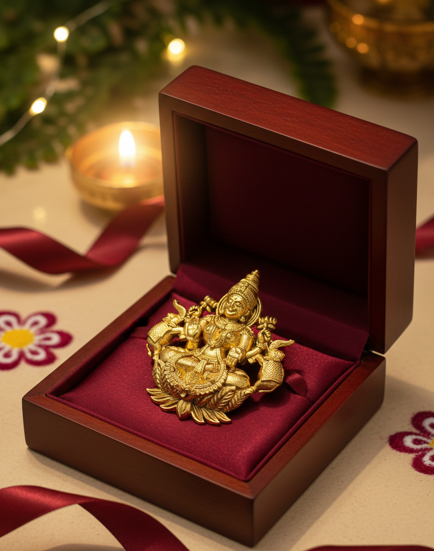 Gold Plated Brass Laxmi Maa Designer Brooch for Saree, Blazer & Ethnic Wear