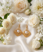 Gold Plated Brass Basket Drop Earrings with White Stone, Elegant Filigree Dangle Earrings for Women