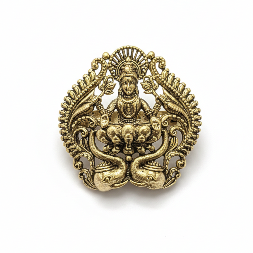 Divine Maa Lakshmi Oxidized Gold Plated Brass Brooch