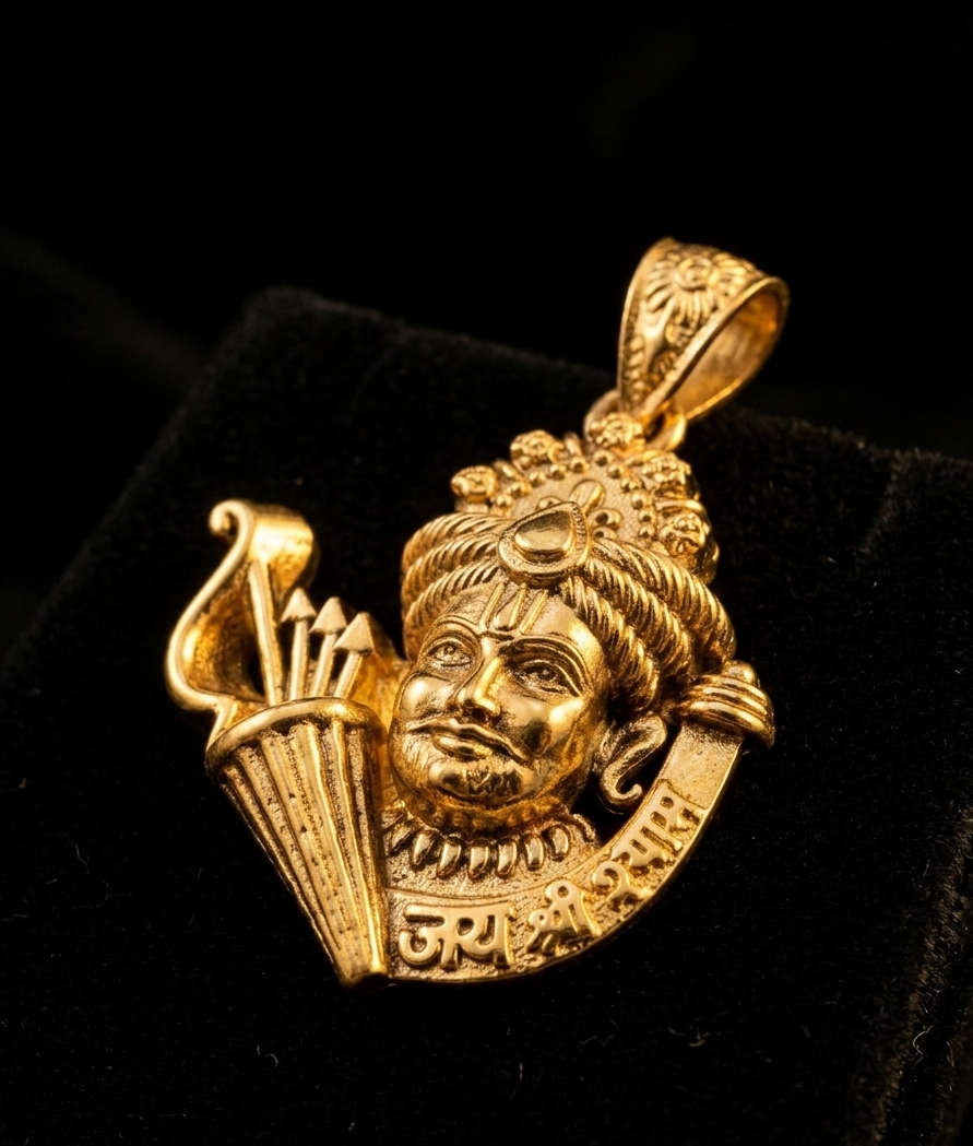 Khatu Shyam Ji Divine Gold Plated Pendant for Men & Women | Religious Temple Jewelry Pendant | Antique Finish Spiritual Locket