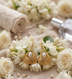 Gold Plated Brass Basket Drop Earrings with White Stone | Elegant Filigree Dangle Earrings for Women