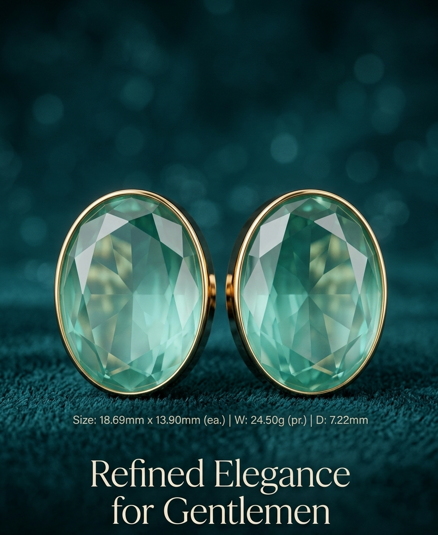 Luxury Green Crystal Oval Cufflinks for Gentlemen | Elegant Gold Tone Formal Wear Accessories