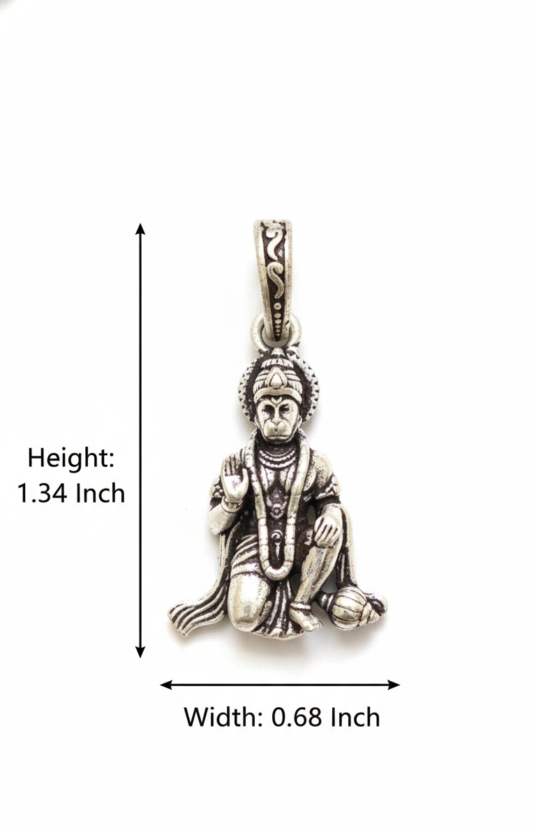 Divine Lord Hanuman Oxidized Silver Pendant | Spiritual Bajrangbali Locket for Strength & Protection