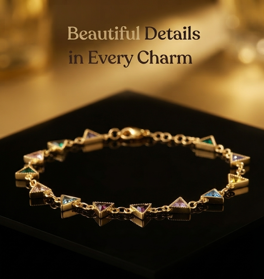 Multicolour Triangle Stone Gold Plated Brass  Bracelet