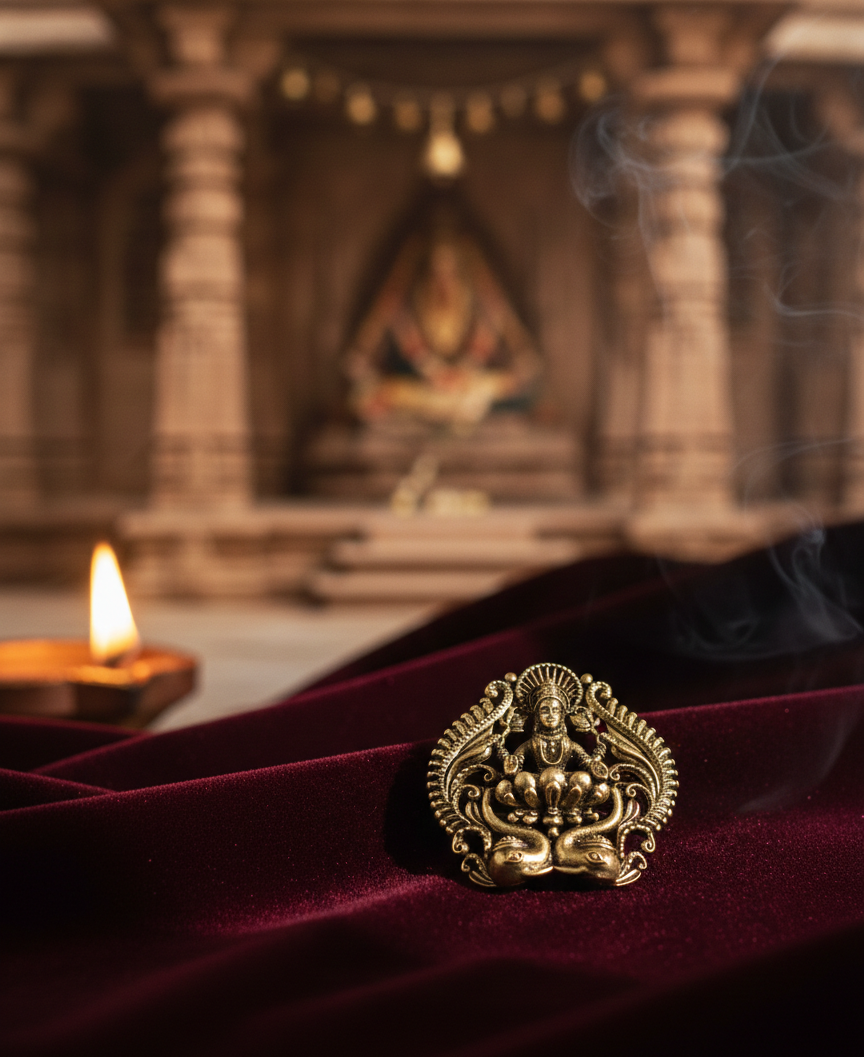 Divine Maa Lakshmi Oxidized Gold Plated Brass Brooch