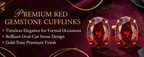 Classic Gold Plated Brass Oval Ruby Red Stone Formal Shirt Cufflinks