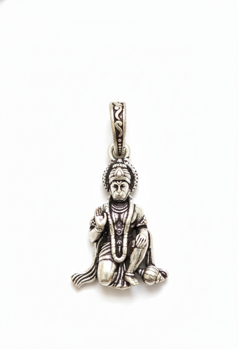 Divine Lord Hanuman Oxidized Silver Pendant | Spiritual Bajrangbali Locket for Strength & Protection
