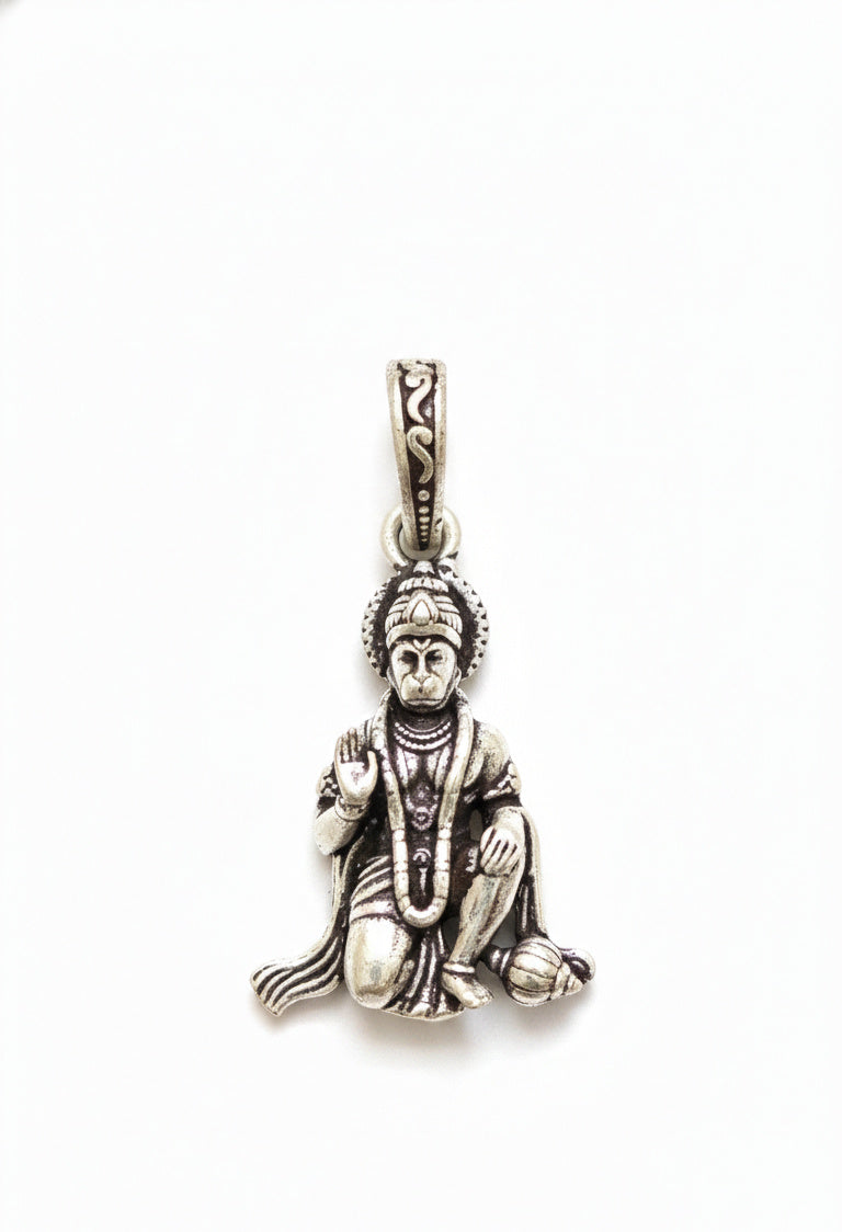 Oxidized Silver Lord Hanuman Pendant | Bajrangbali Blessing Jewelry | Hindu Spiritual Necklace for Men & Women | Religious Gift for Protection & Strength