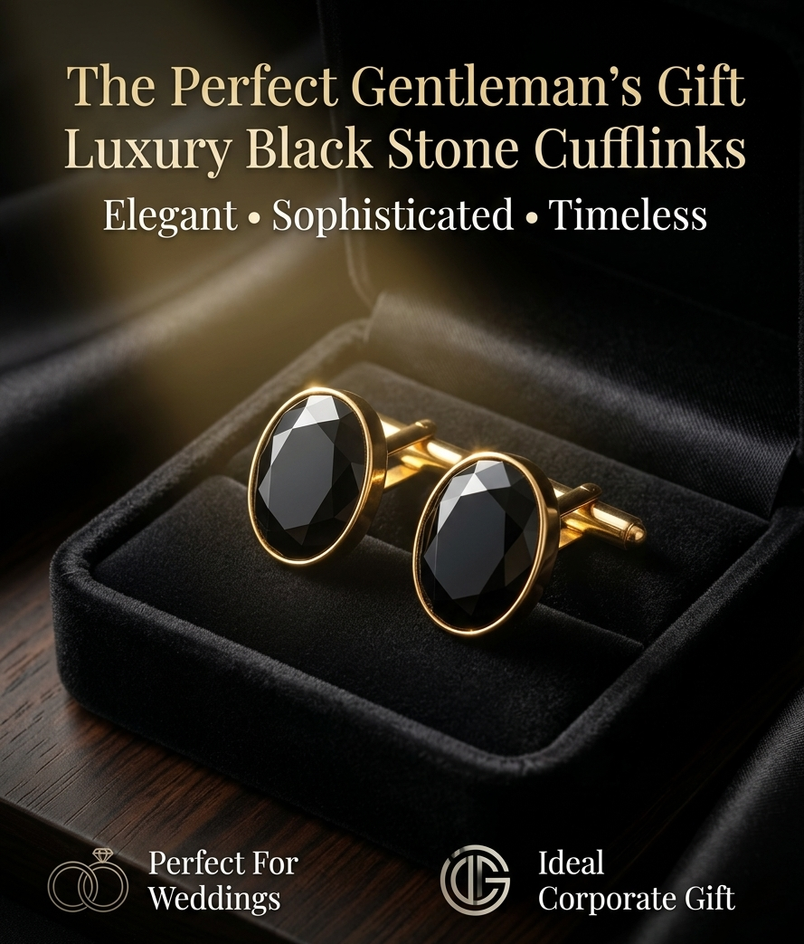 Luxury Black Stone Cufflinks for Men – Classic Formal Elegance